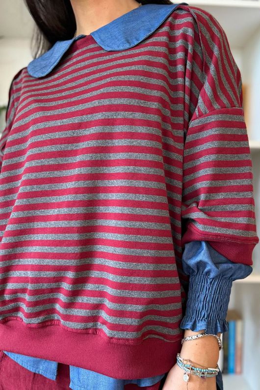 Sunday Morning Relaxed Sweatshirt Grey & Burgundy